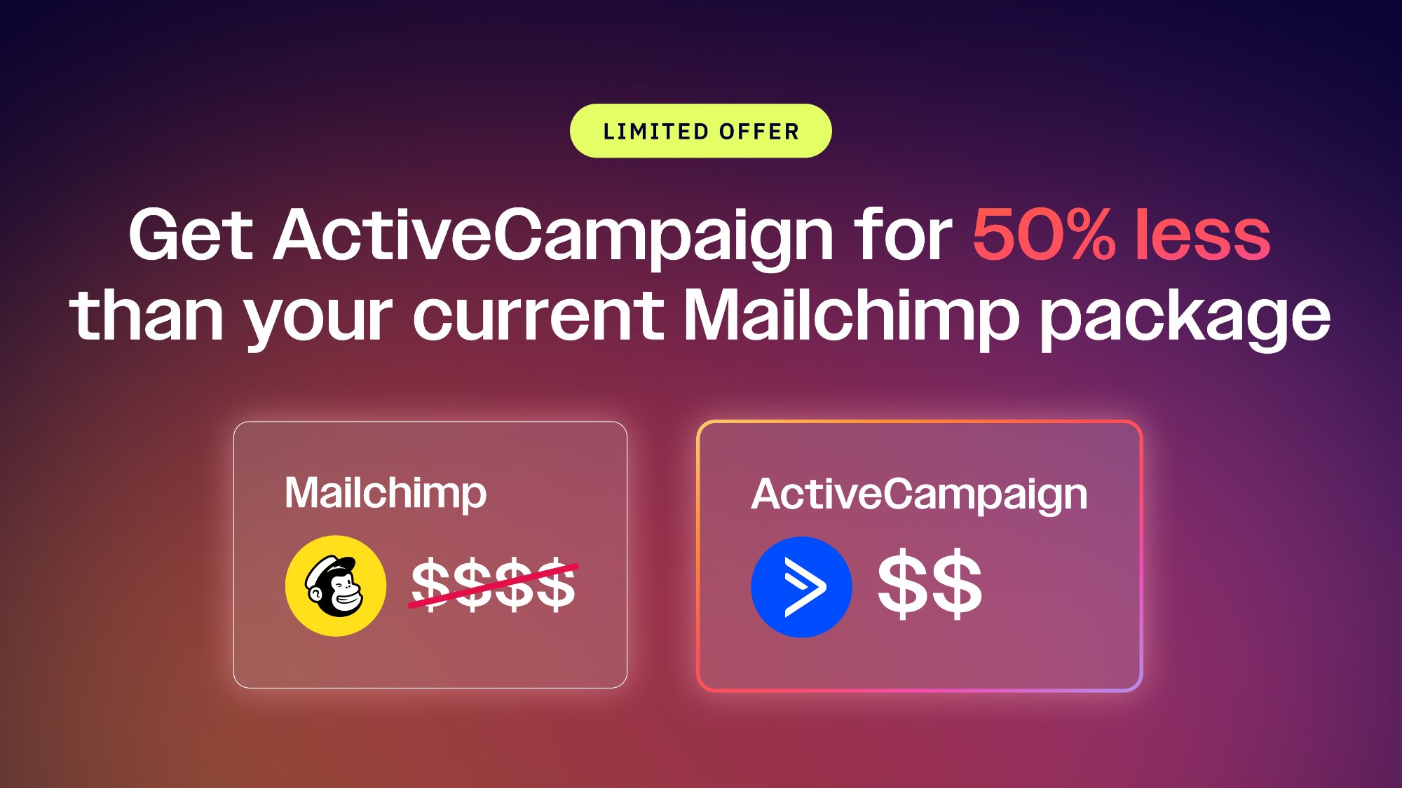 Cut your marketing automation bill by 50% when you switch from Mailchimp to ActiveCampaign